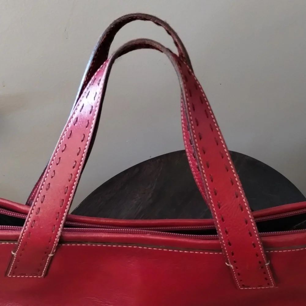 Fossil Red Leather Sedona Saddle Bag Satchel Two Handle Purse - Picture 3 of 13